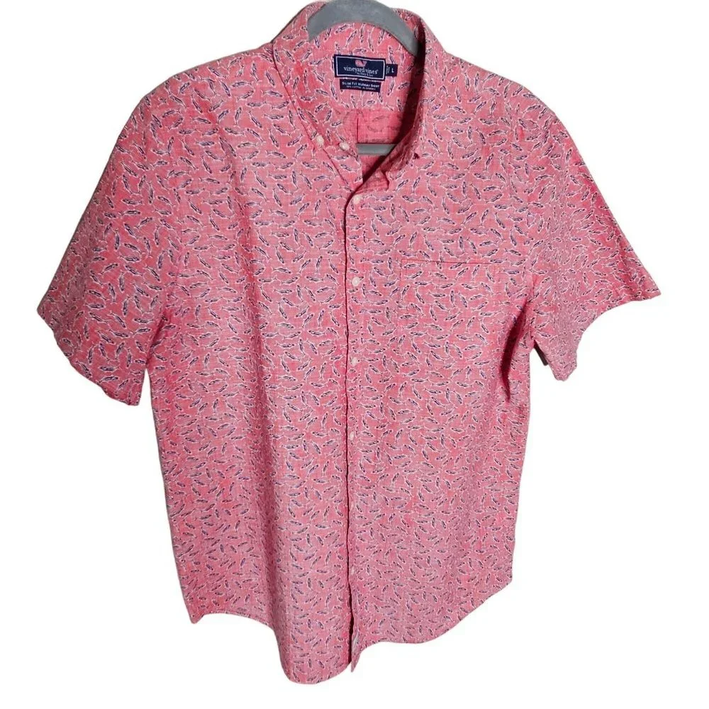 Vineyard Vines Slim Fit Murray Shirt Men's Size L Novelty Fish Pattern Colorful